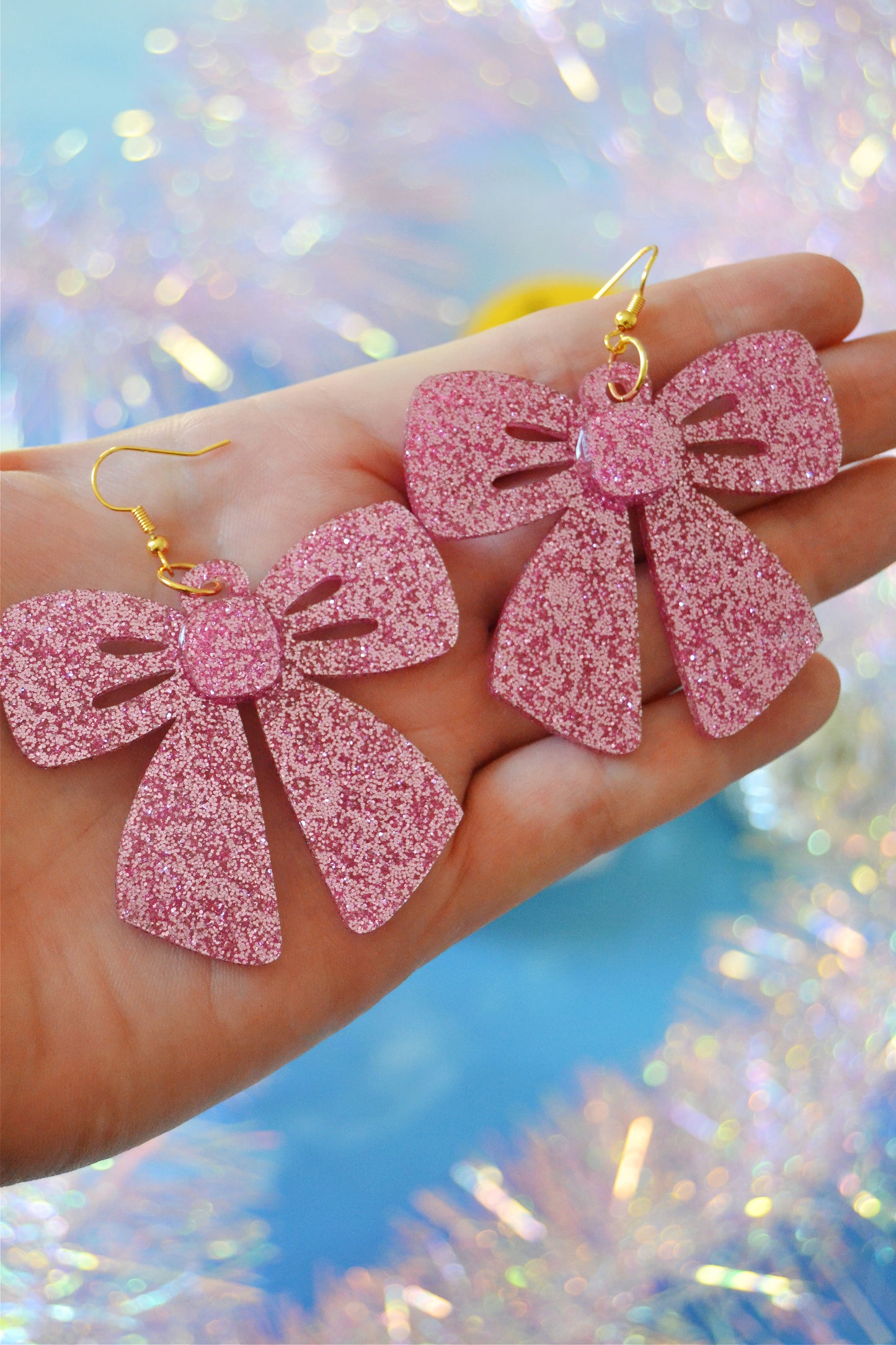 Pink Glittery Bow Earrings