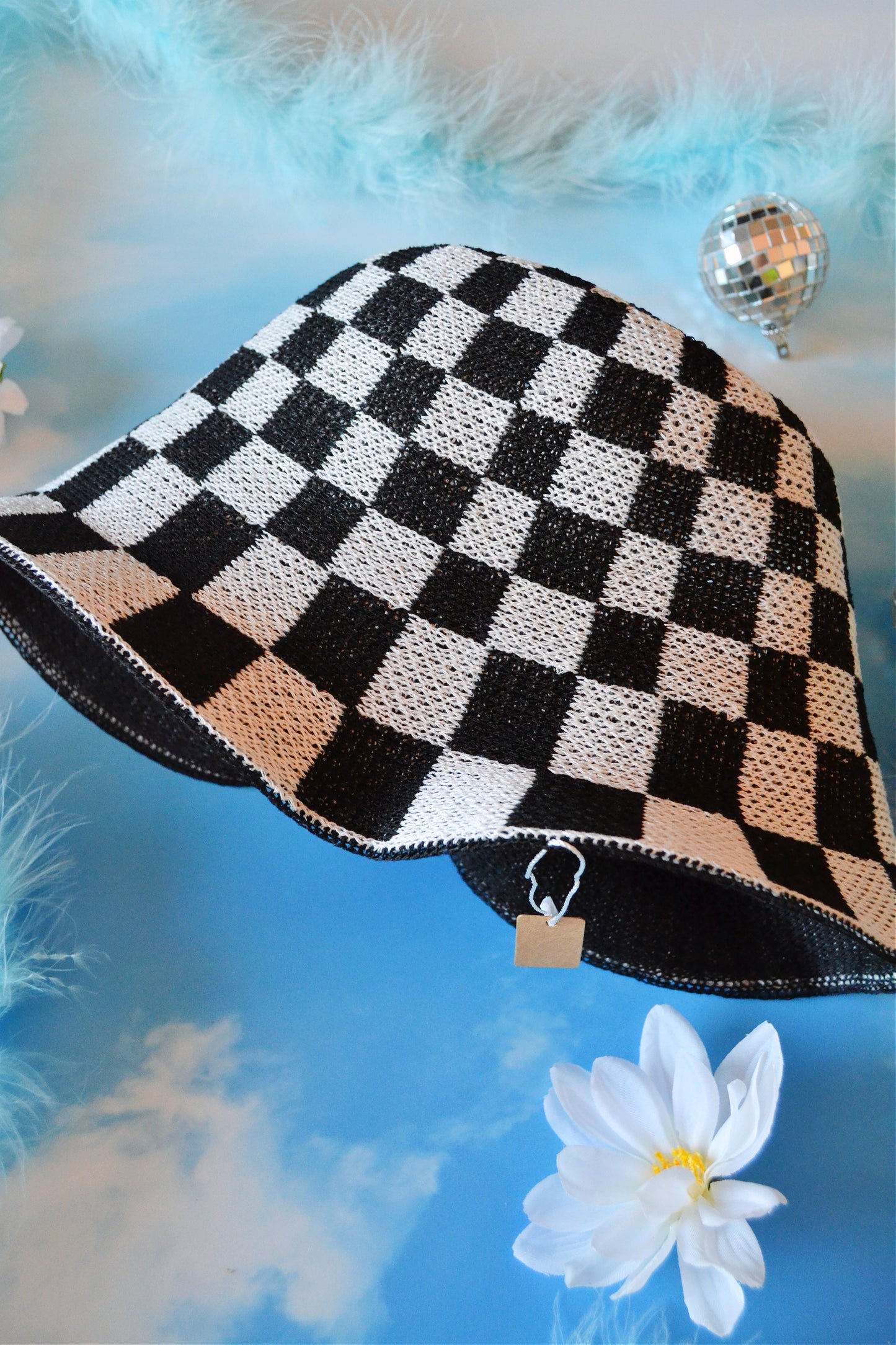 Checkerboard Knit Bucket Hat