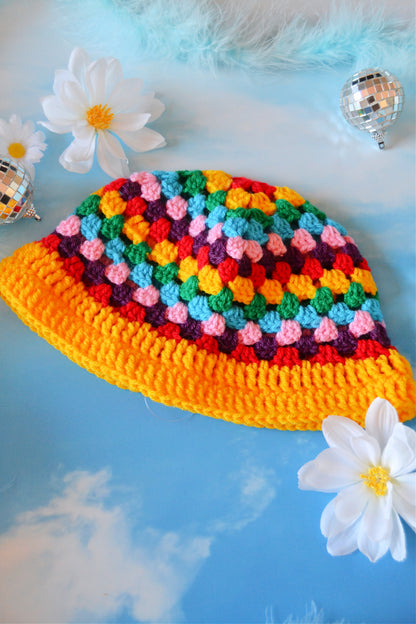 Rainbow Crochet Bucket Hat (Primary Rainbow)