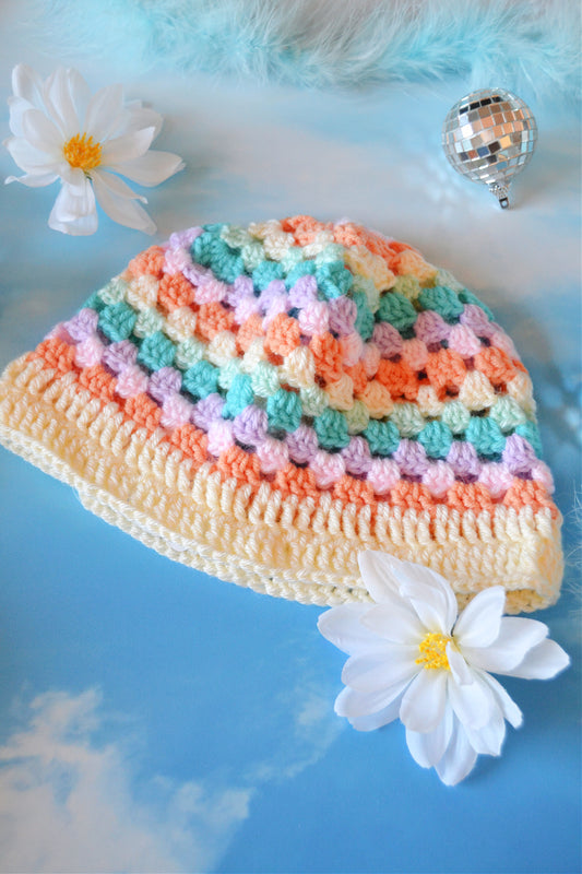 Rainbow Crochet Bucket Hat (Pastel Rainbow)
