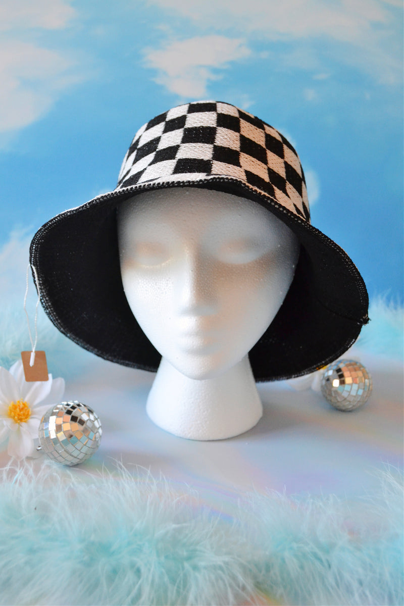 Checkerboard Knit Bucket Hat