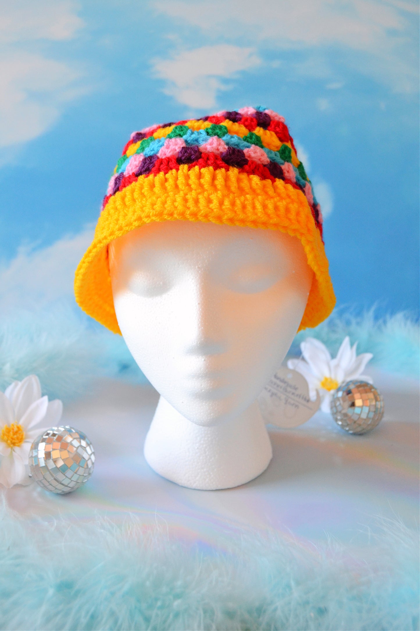 Rainbow Crochet Bucket Hat (Primary Rainbow)