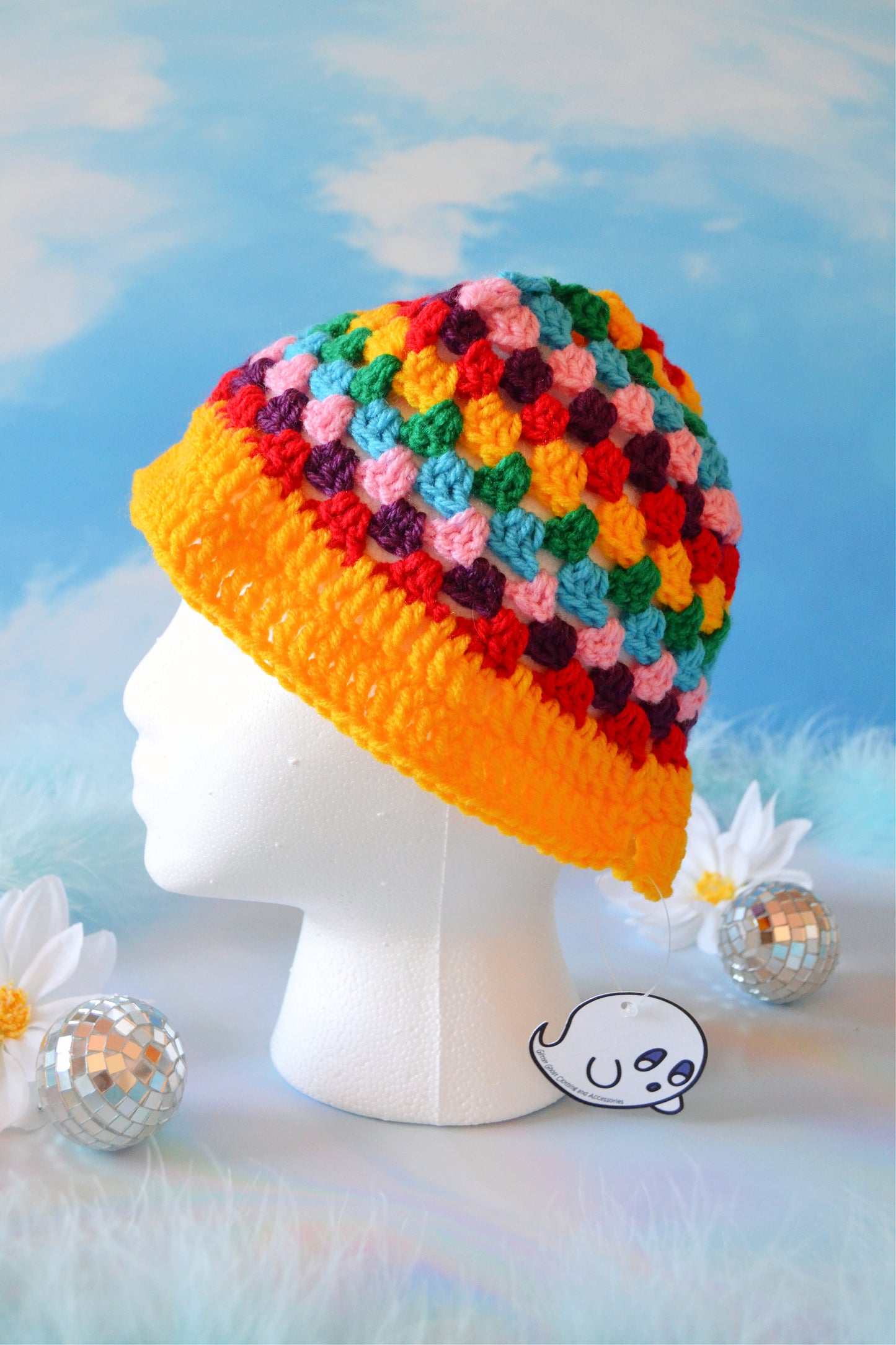Rainbow Crochet Bucket Hat (Primary Rainbow)