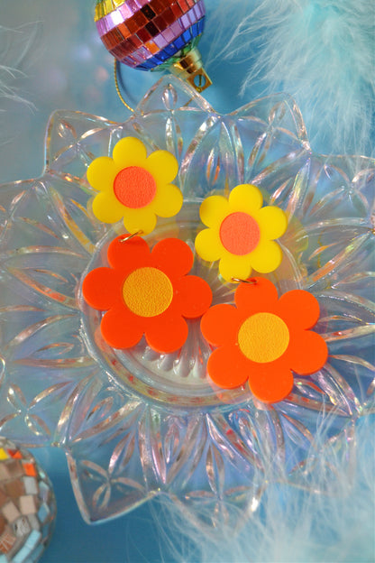 Orange Double Daisy Earrings