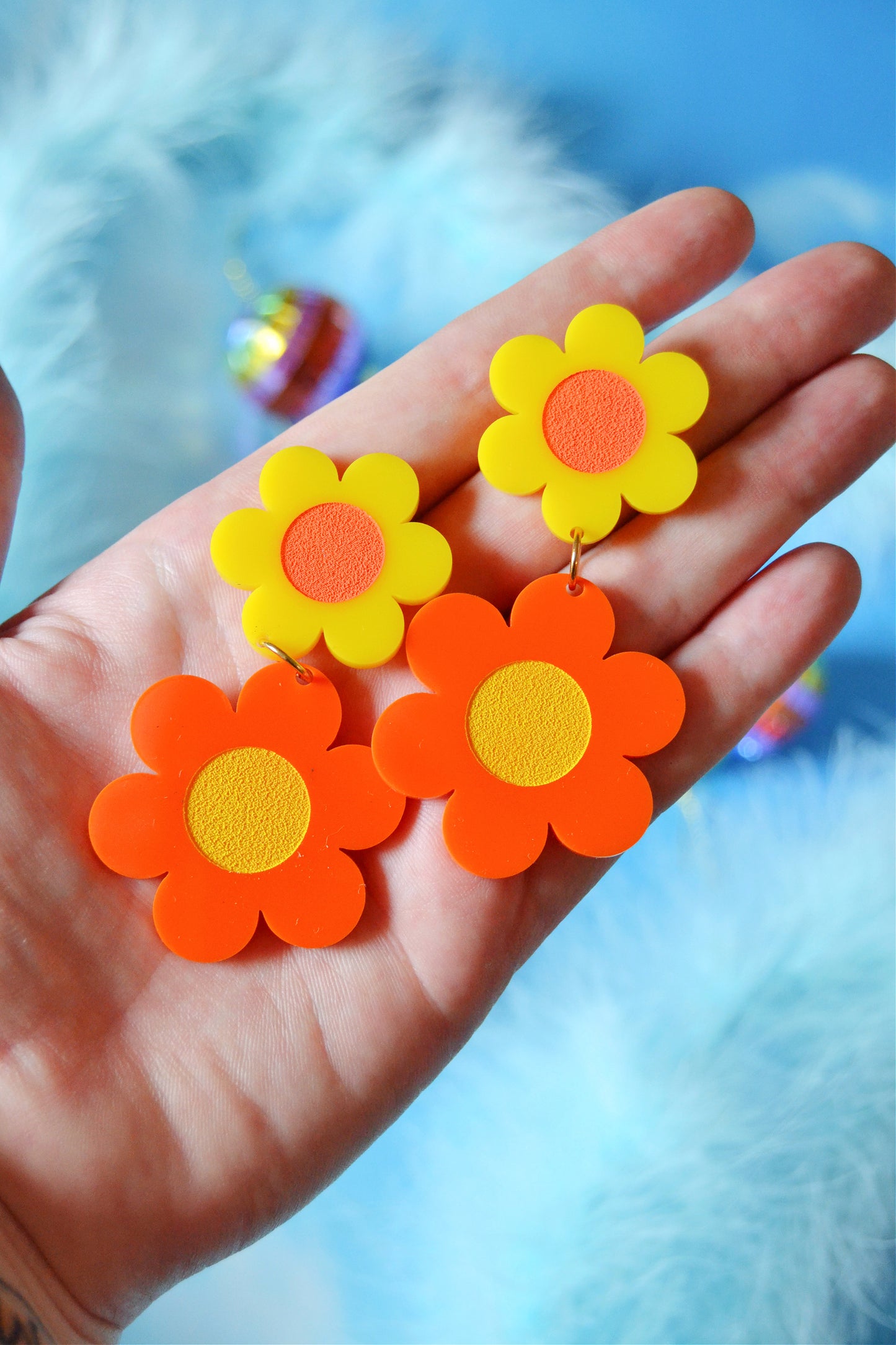 Orange Double Daisy Earrings