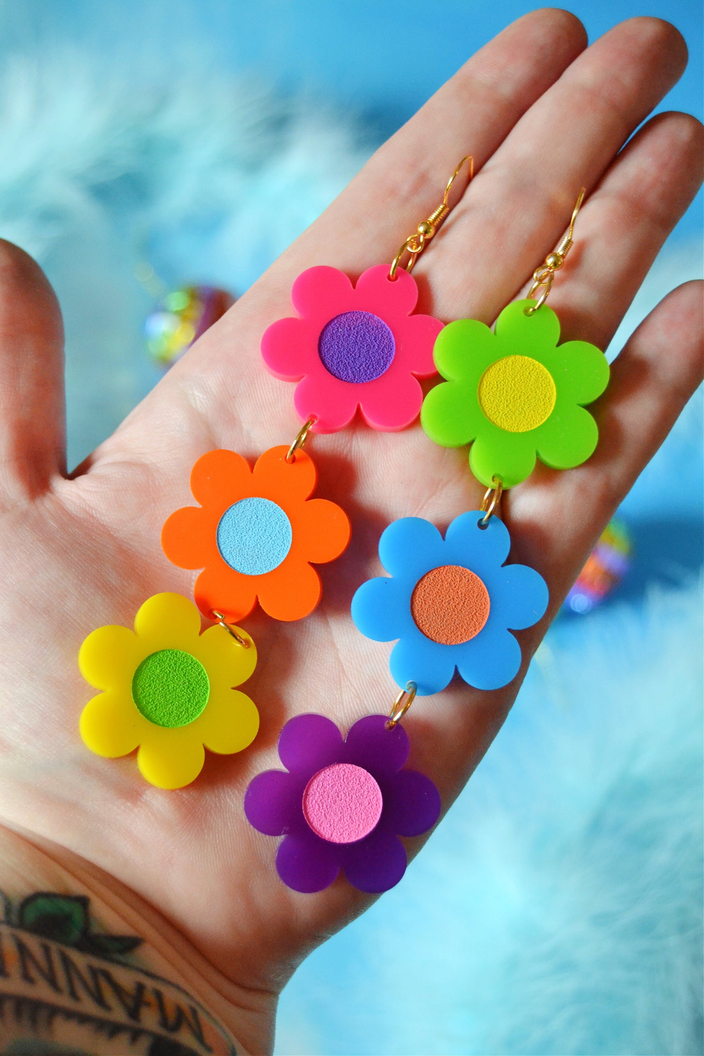 Rainbow Crazy Daisy Earrings