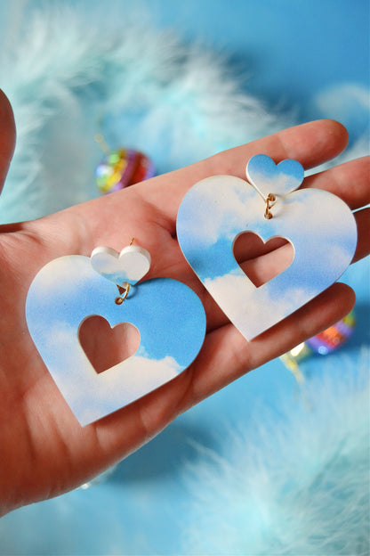 Cloudy Mod Heart Hoops