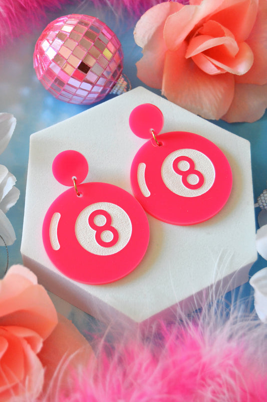 Pink 8 Ball Earrings