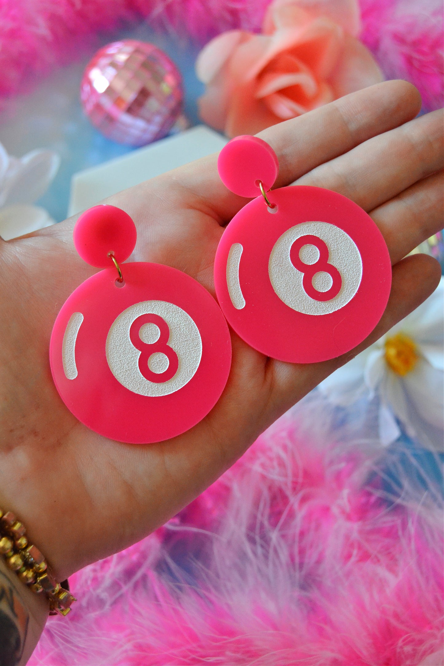 Pink 8 Ball Earrings