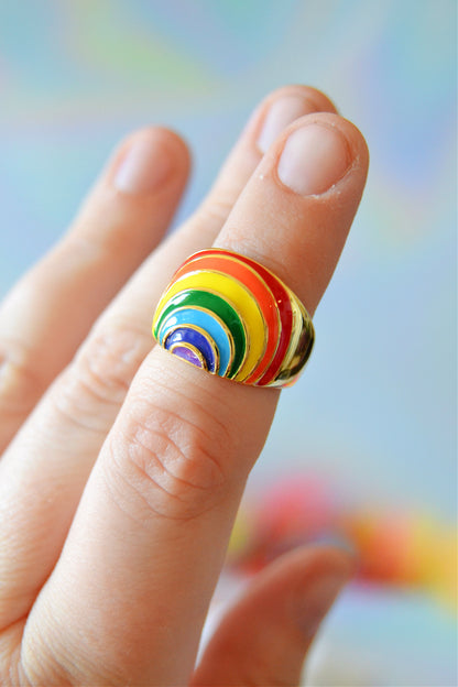Rainbow Enamel Trendy Ring