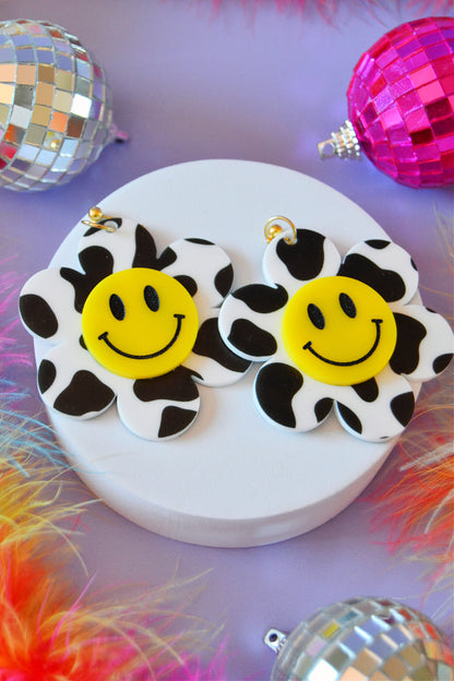 Cow Flower Smiley Earrings