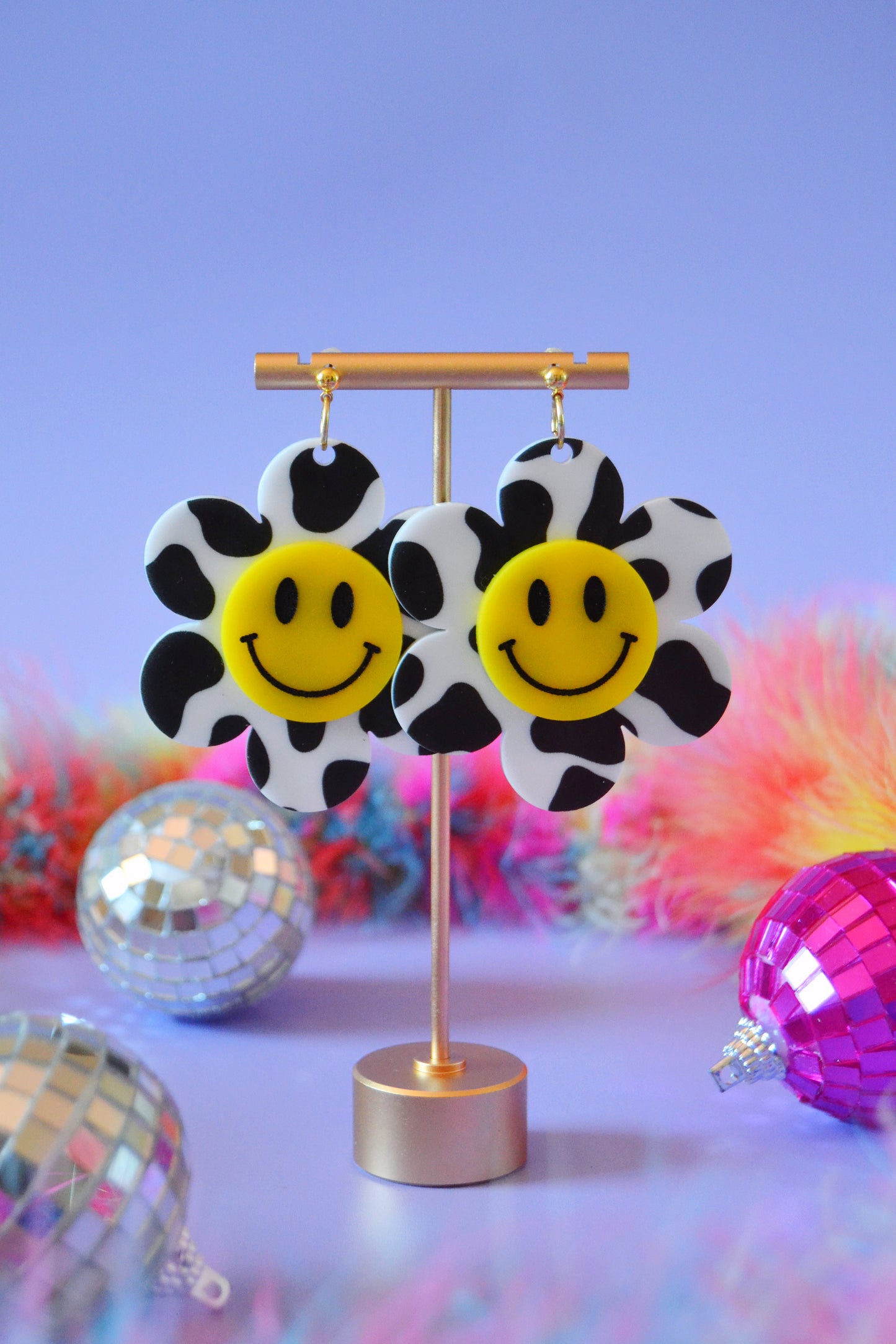 Cow Flower Smiley Earrings