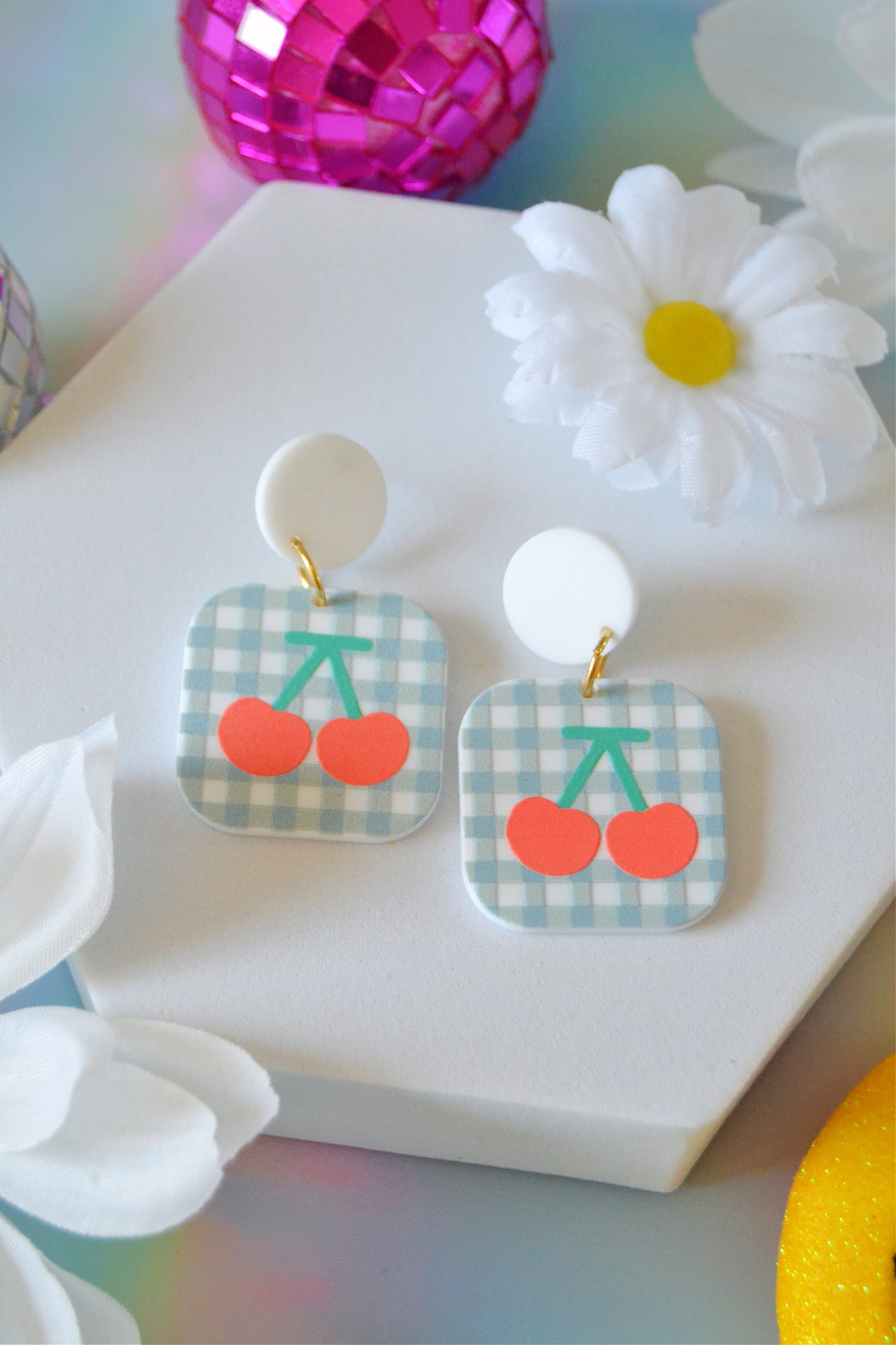 Cherry Gingham Earrings