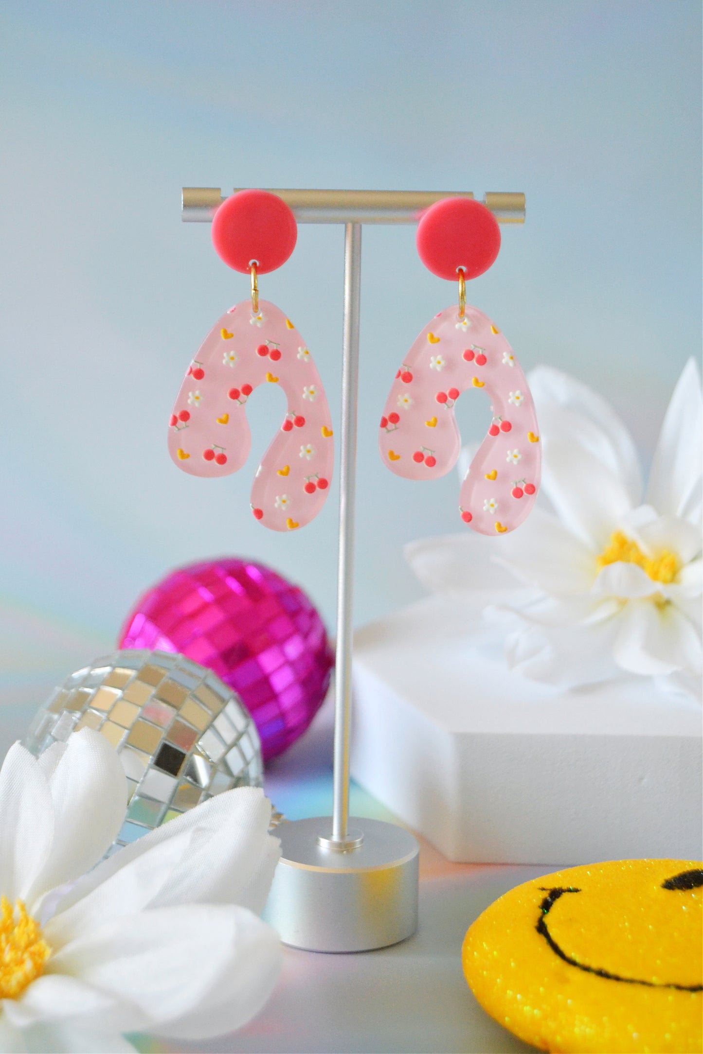 Cherry Daisy Arch Earrings