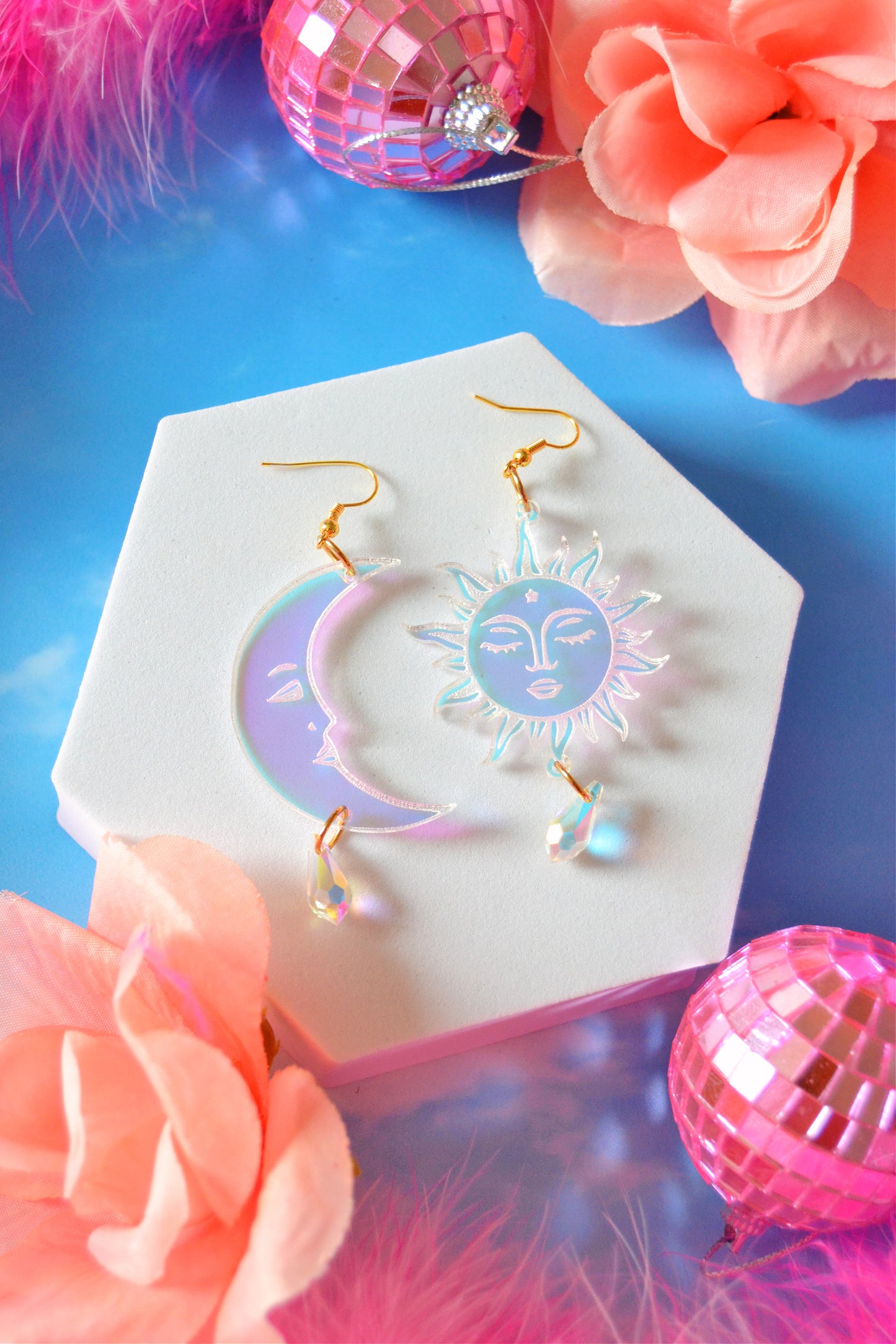 Celestial Sun Moon Suncatcher Earrings