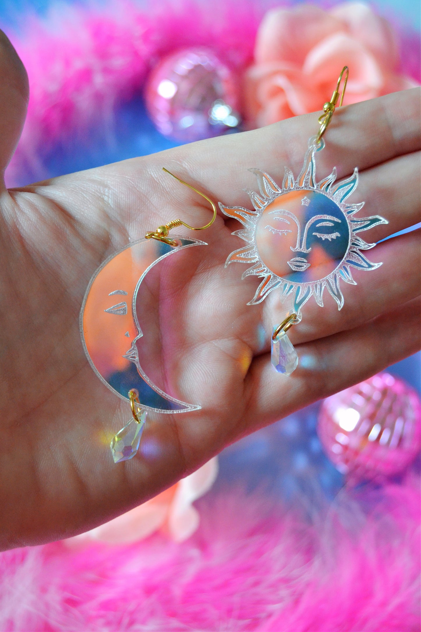 Celestial Sun Moon Suncatcher Earrings