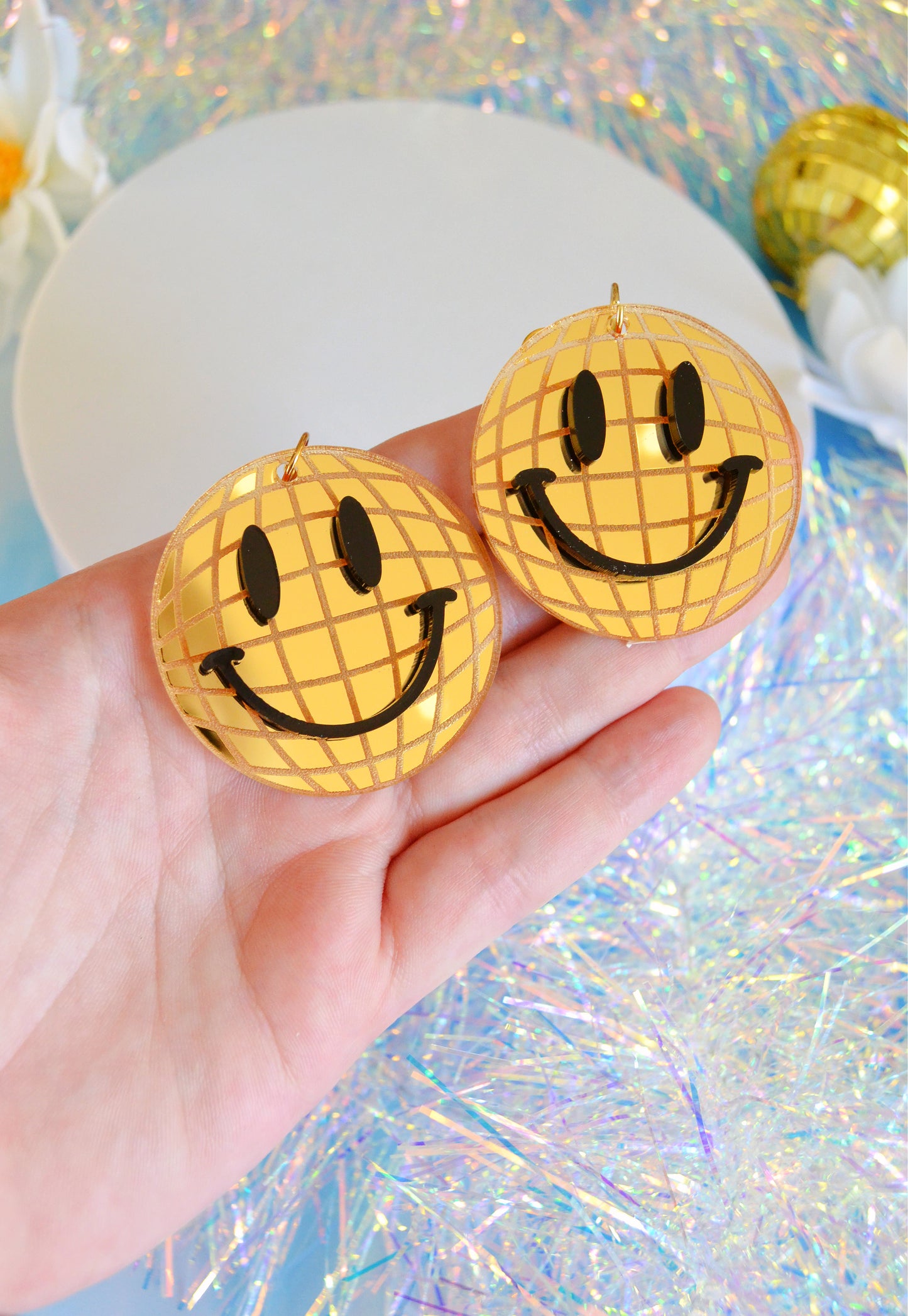 Disco Smiley Earrings
