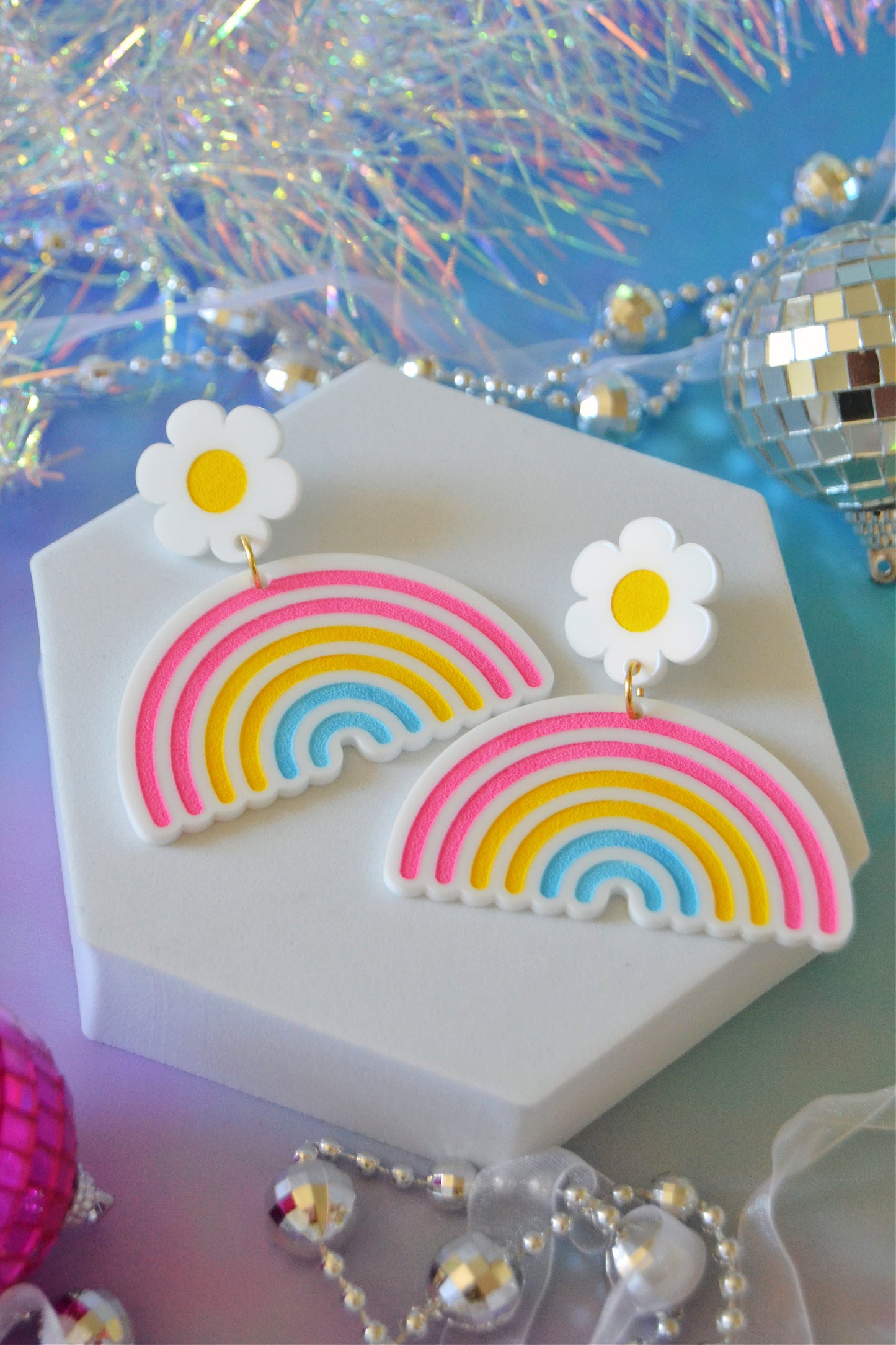 Pansexual Daisy Rainbow Earrings