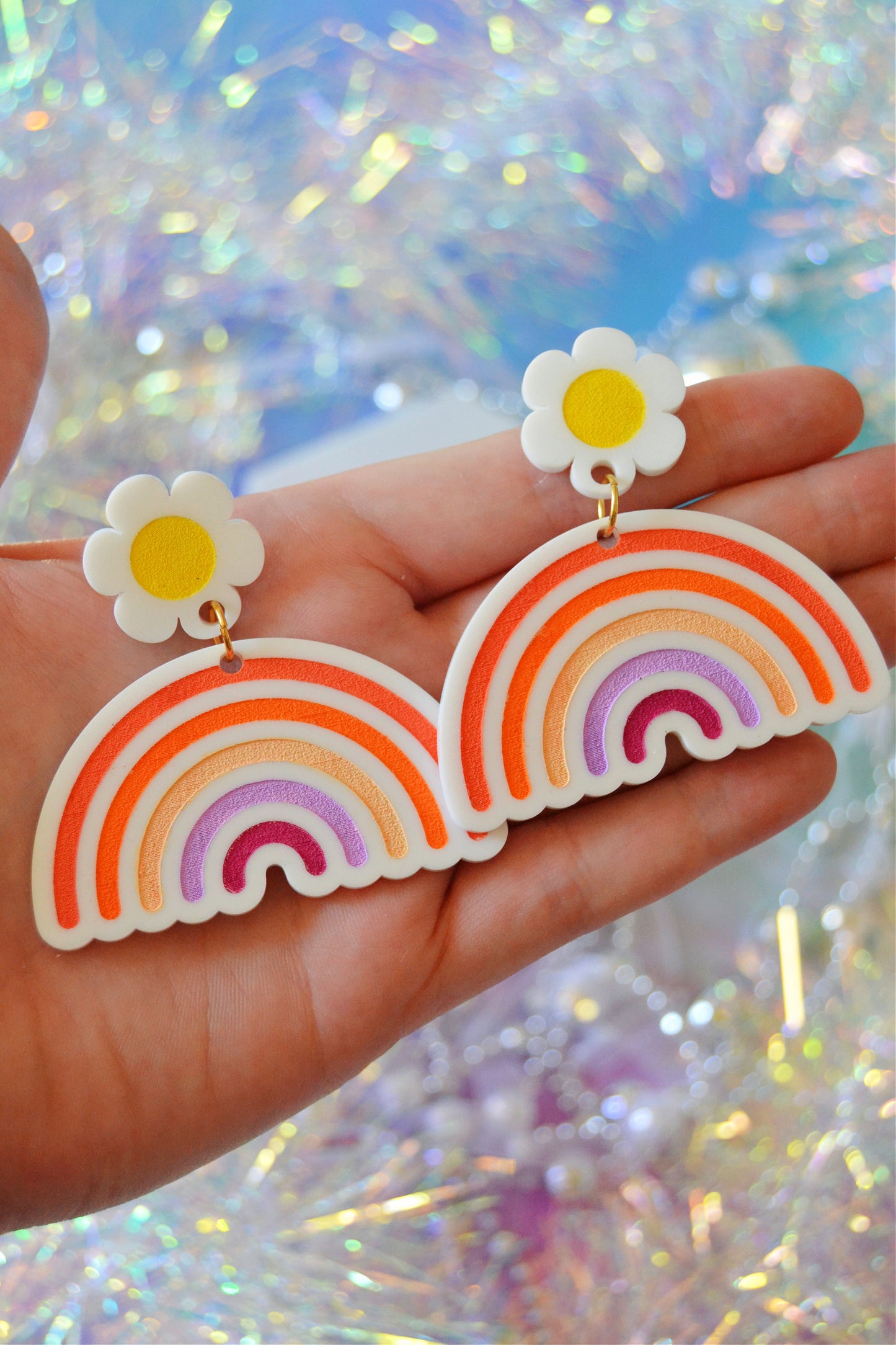 Lesbian Daisy Rainbow Earrings