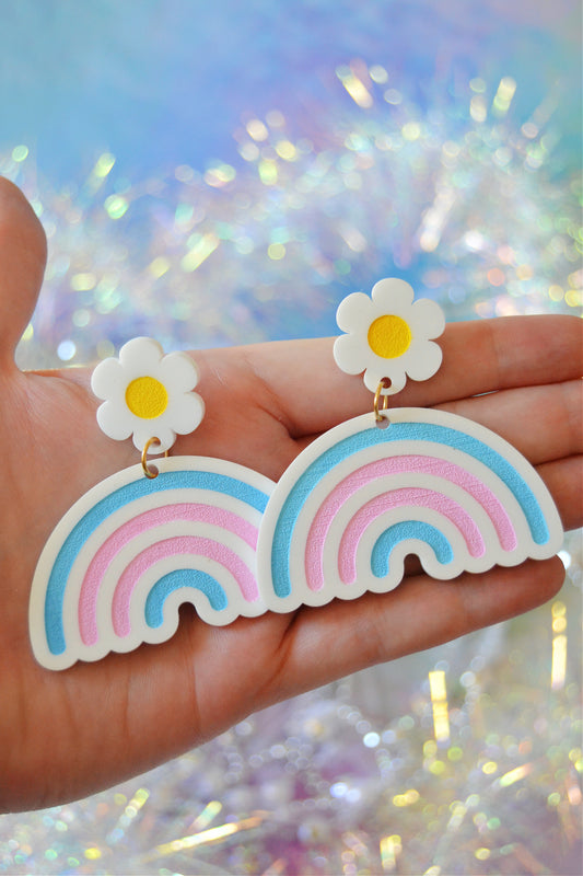 Trans Daisy Rainbow Earrings