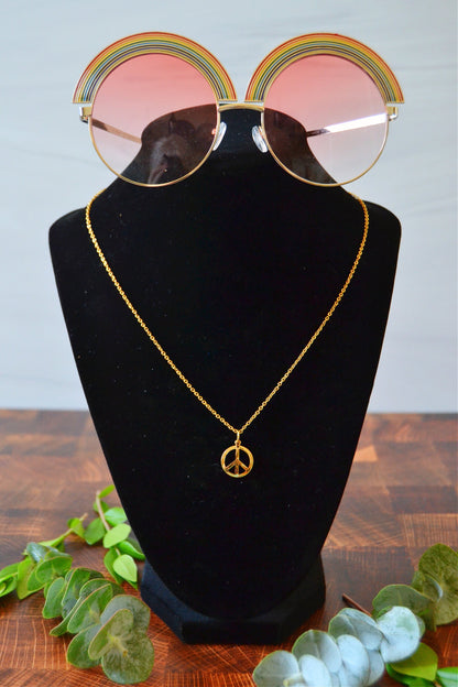 Gold Plated Brass Peace Sign Necklace