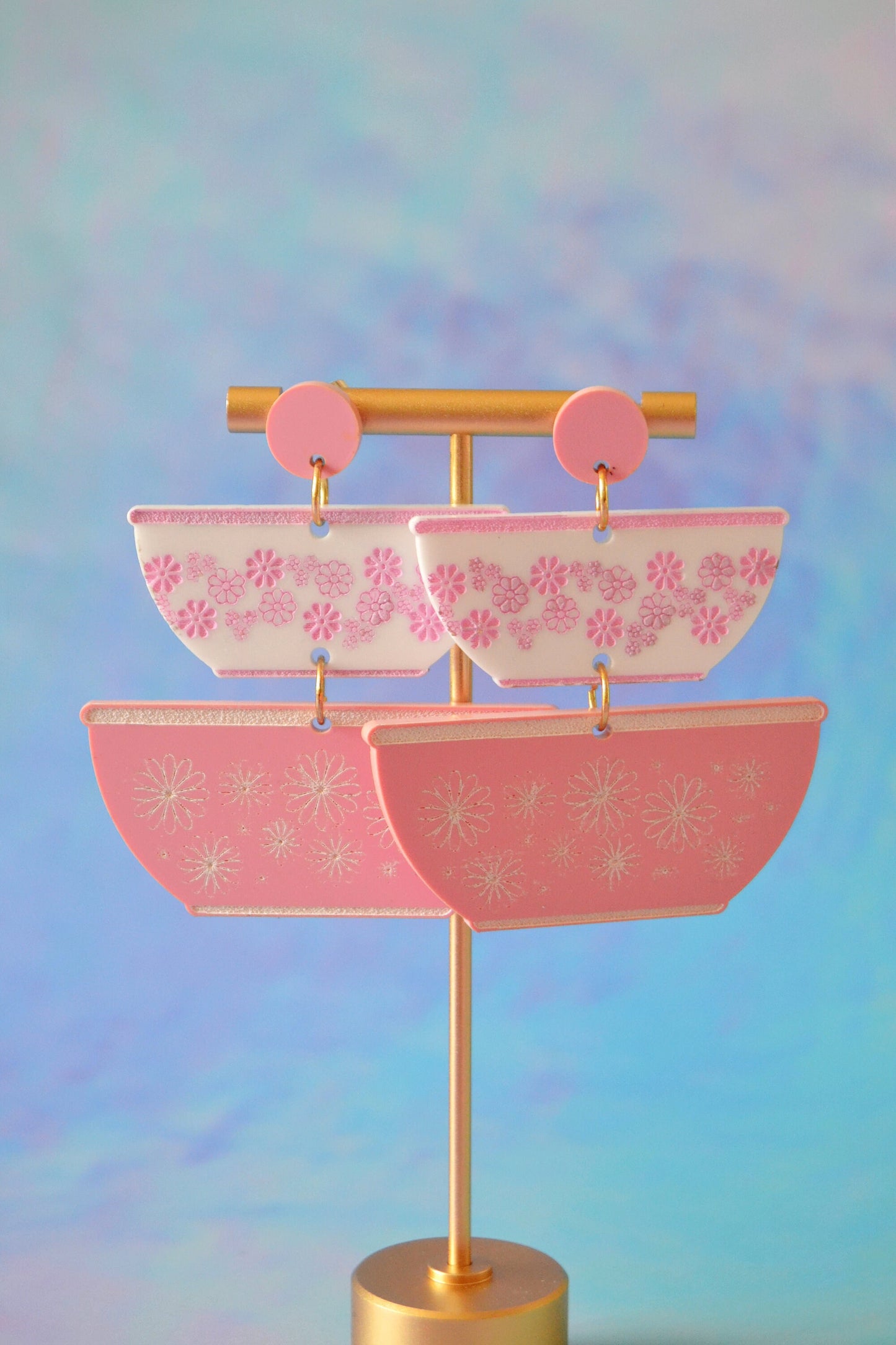 Pink Daisy Pyrex Earrings