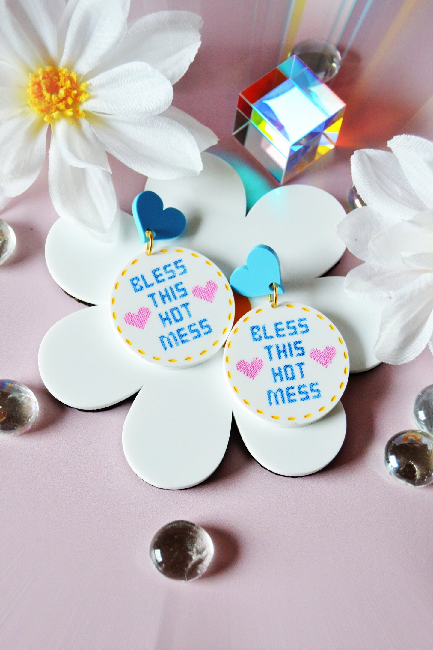 Cross Stitch Bless This Mess Earrings