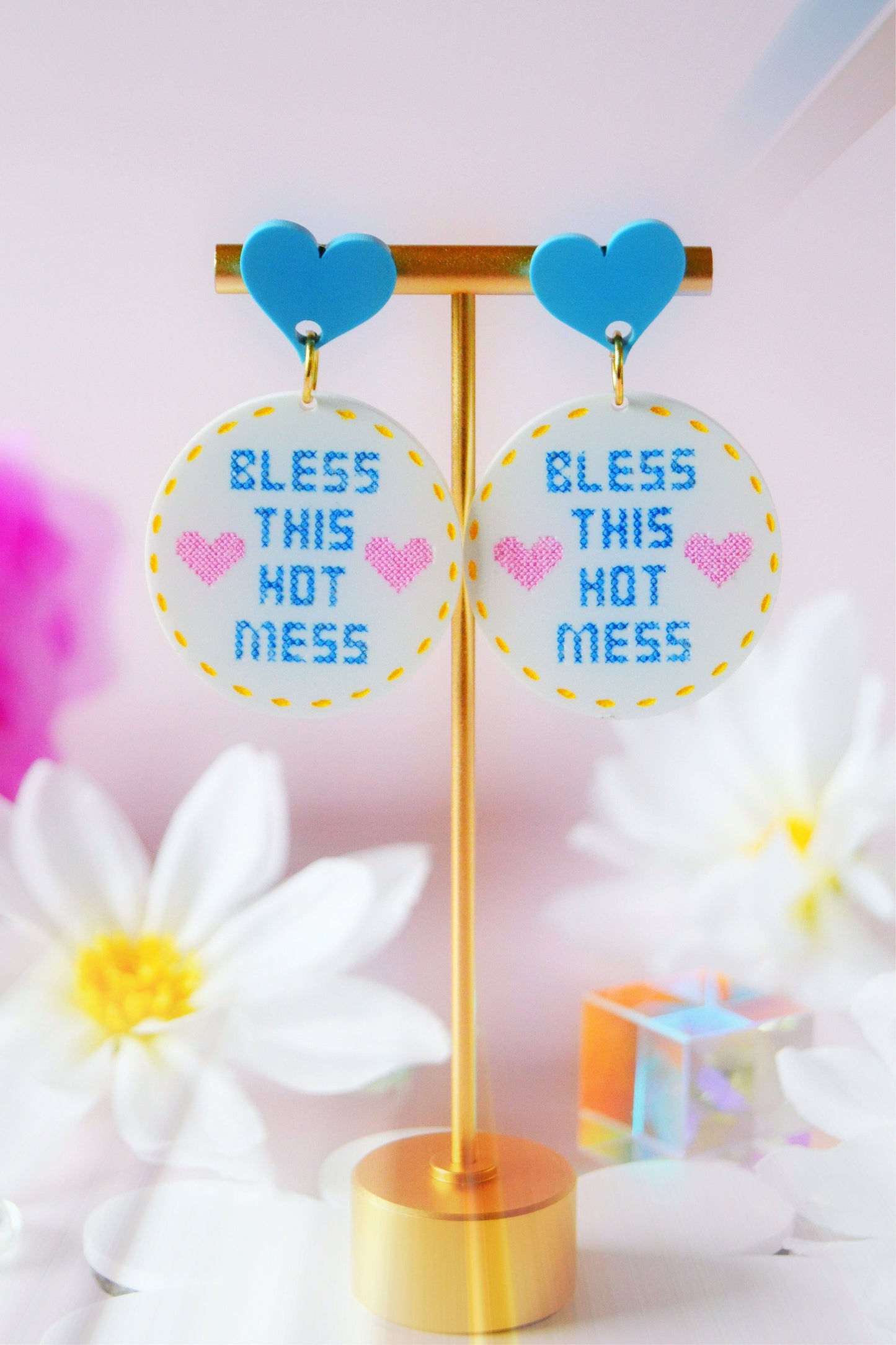 Cross Stitch Bless This Mess Earrings