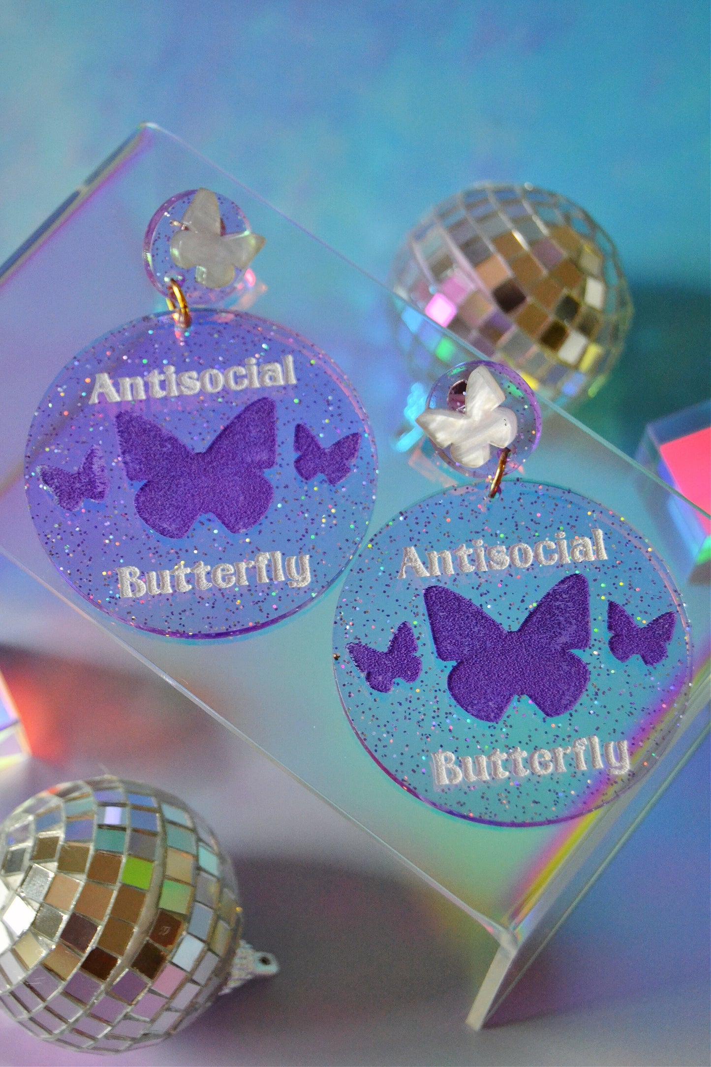 Antisocial Butterfly Holographic Glitter Earrings