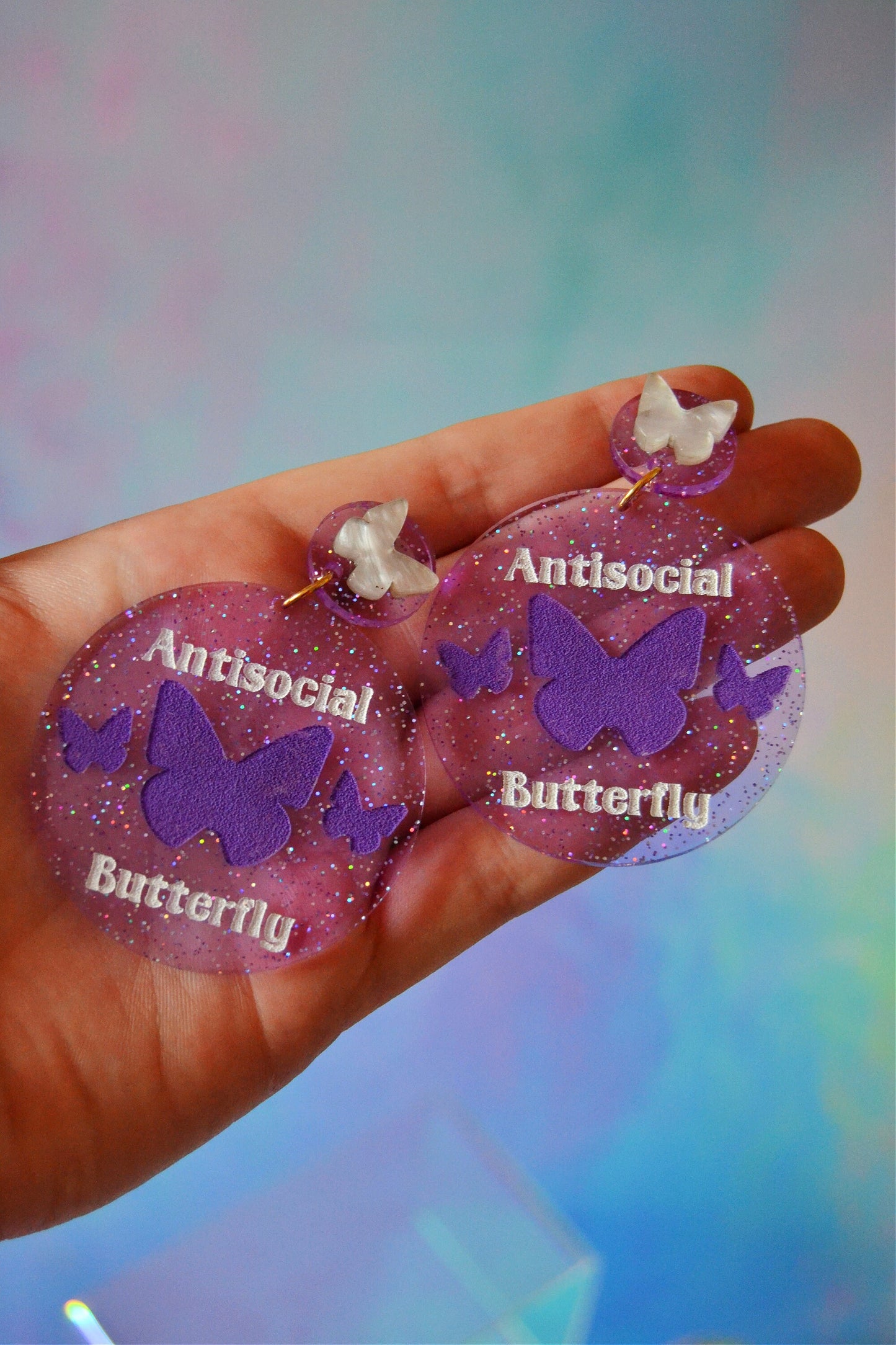 Antisocial Butterfly Holographic Glitter Earrings