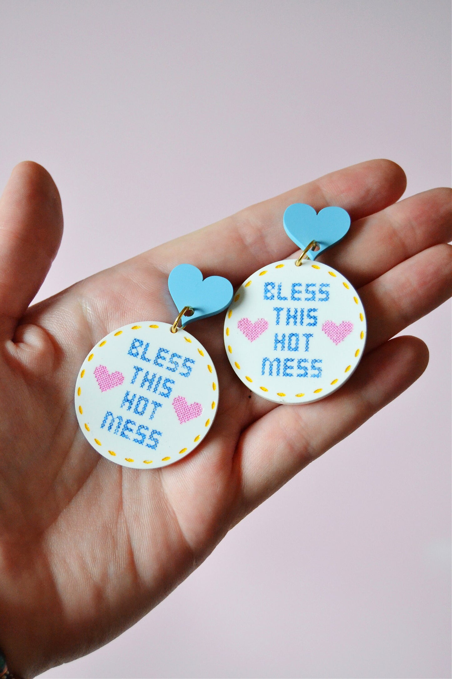 Cross Stitch Bless This Mess Earrings
