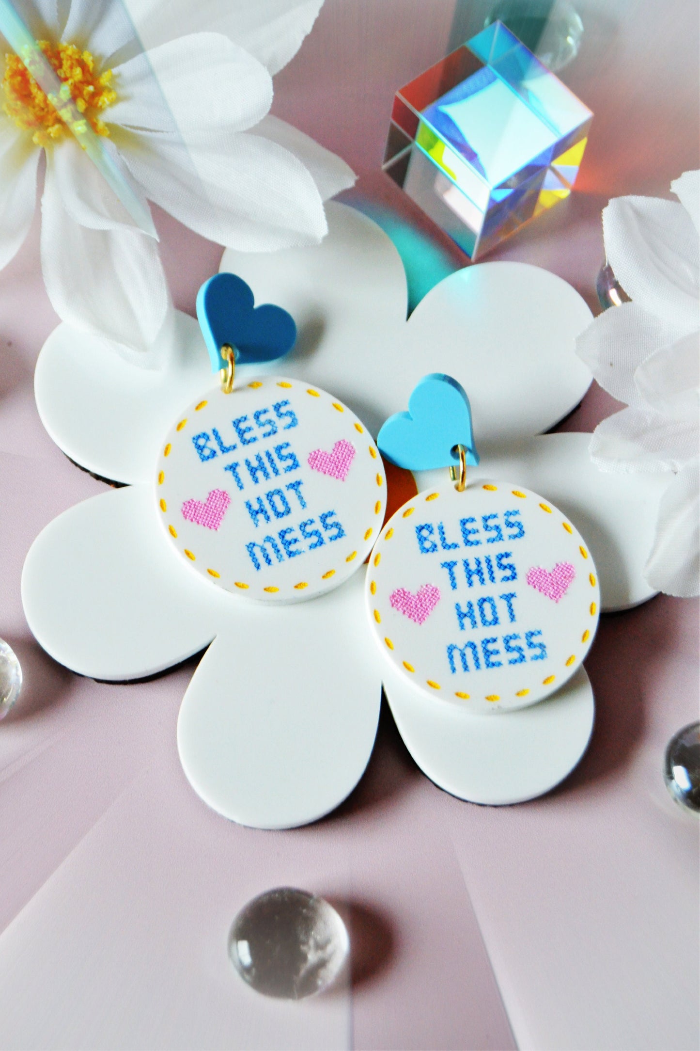 Cross Stitch Bless This Mess Earrings