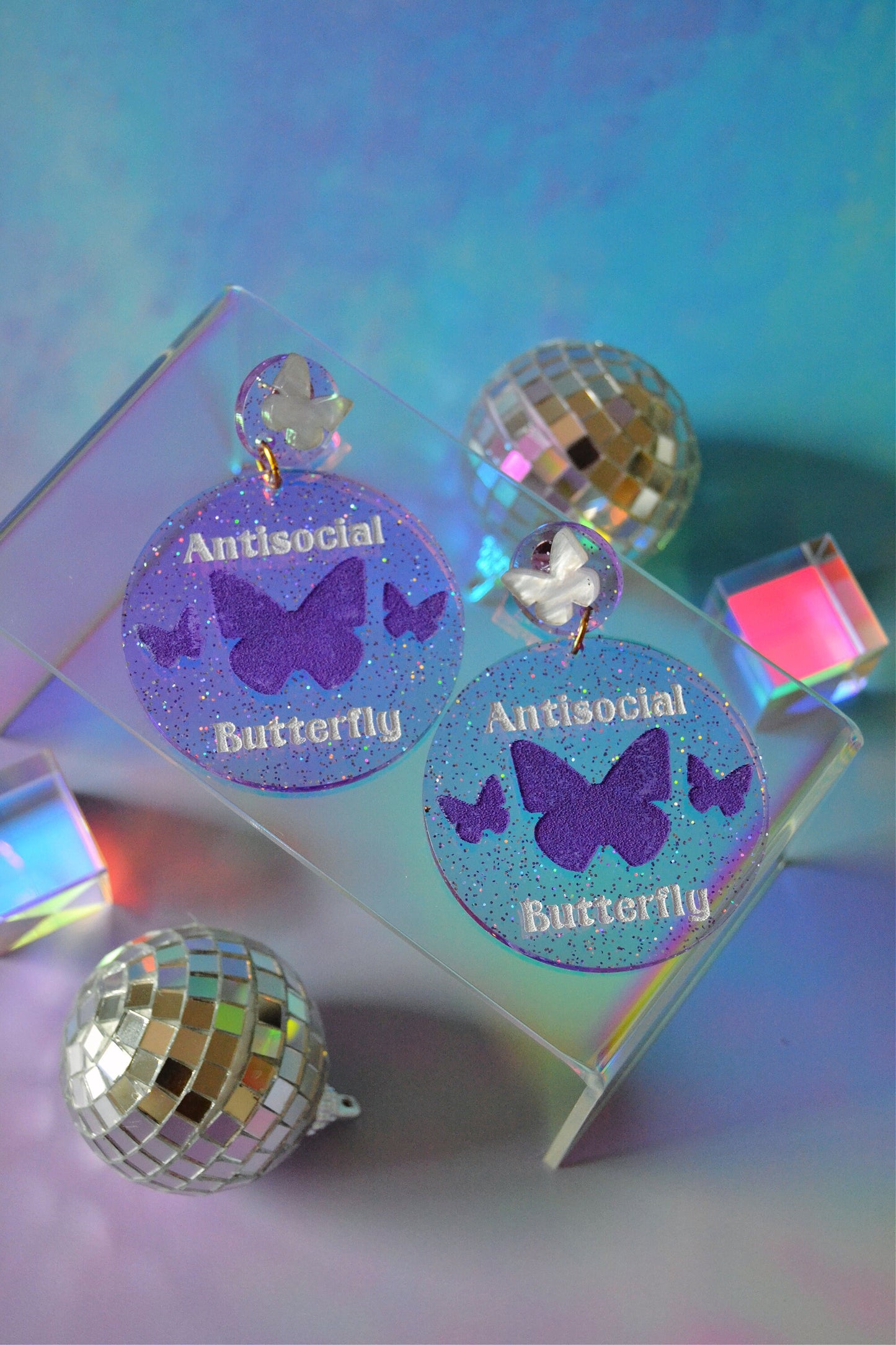 Antisocial Butterfly Holographic Glitter Earrings